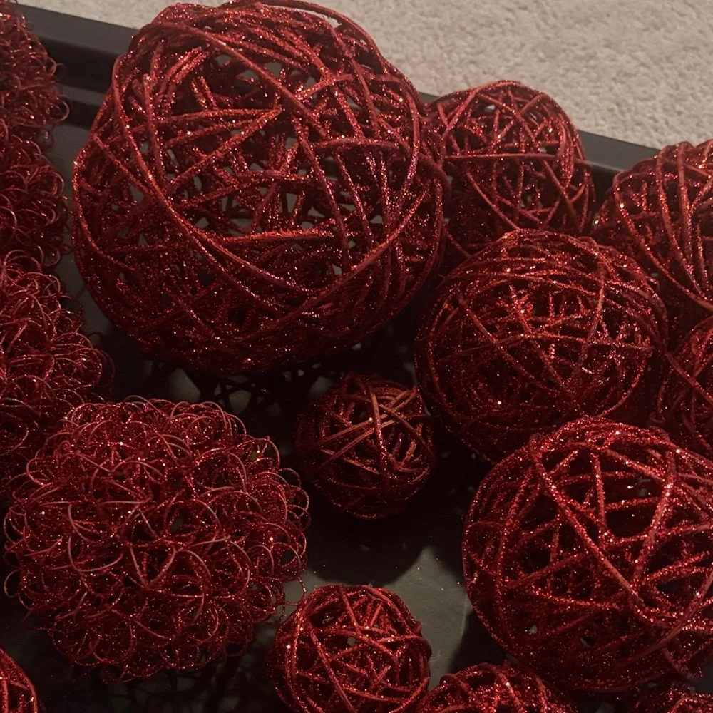 Pier 1 Red Sparkling Decorative Valentines Day Wedding Spheres Ornaments Lot